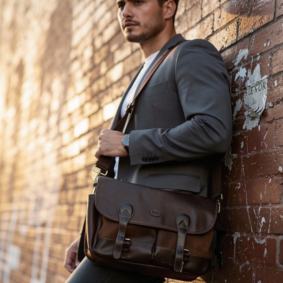 Baron Sweden Luxury Leather Briefcase Laptop Carry On Satchel New With Tag - Picture 4 of 15